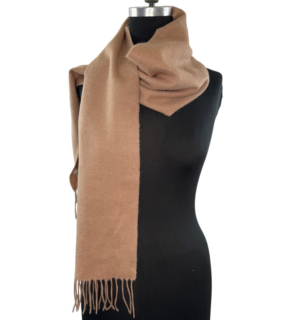 Portofino Tan Camel Rectangle Scarf Cashmere Fringe Hem Causal Around Neck NEW